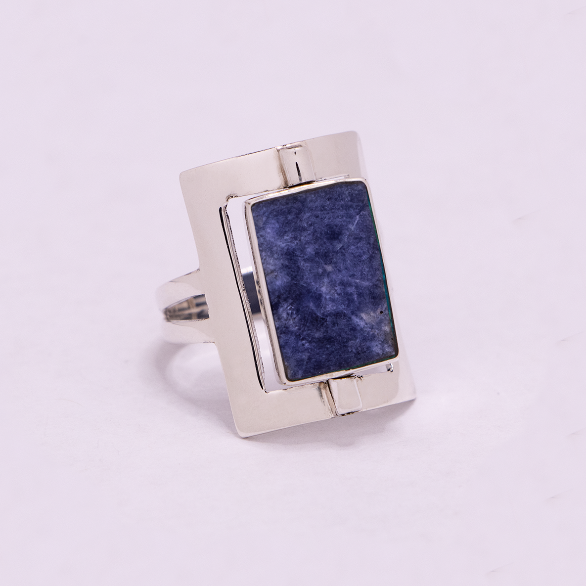 Large Rectangular Reversible Ring (Chrysocolla / Sodalite)